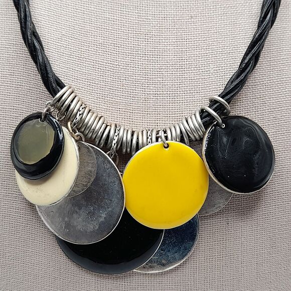 Chico's Twisted Leather Enamel Disk Necklace, New With Tags, 19" - Picture 3 of 9